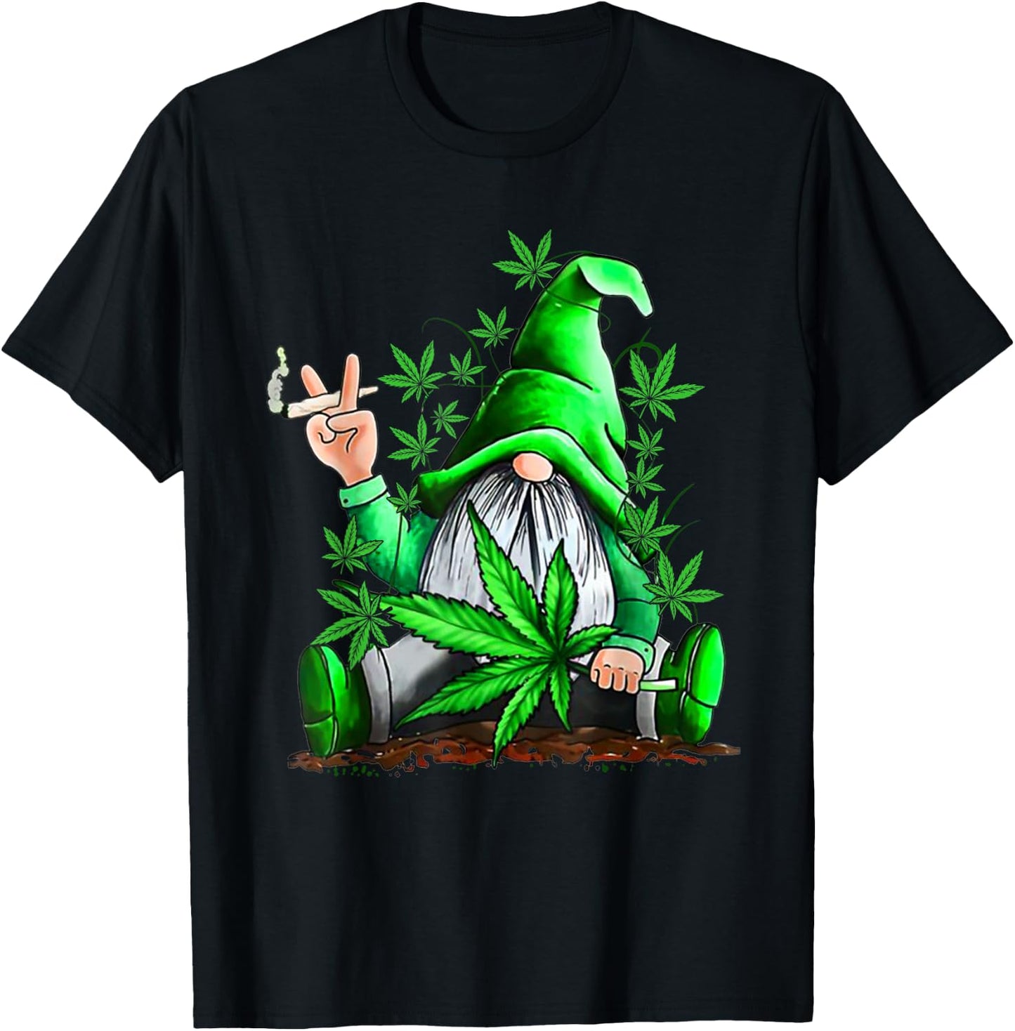 Funny Gnome Pot Leaf 420 Marijuana Weed Cannabis Smoking T-Shirt - T-Shirt | Black