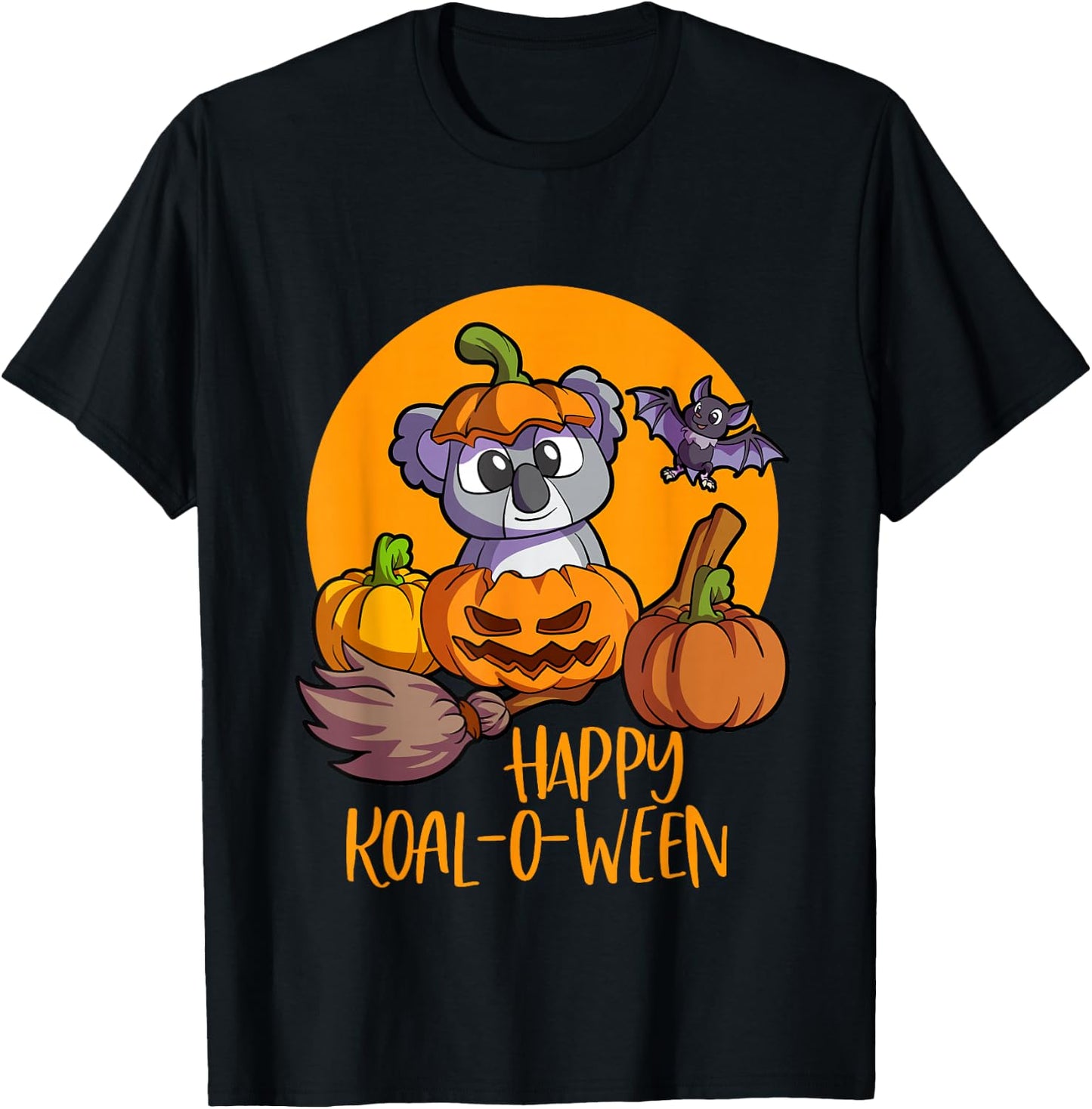 Koala on Pumpkin Witch Hat Pumpkin Face Halloween Koala T-Shirt - T-Shirt | Black