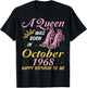 A Queen Was Born In October 1968 Happy Birthday 53 Years Old T-Shirt - T-Shirt | Black