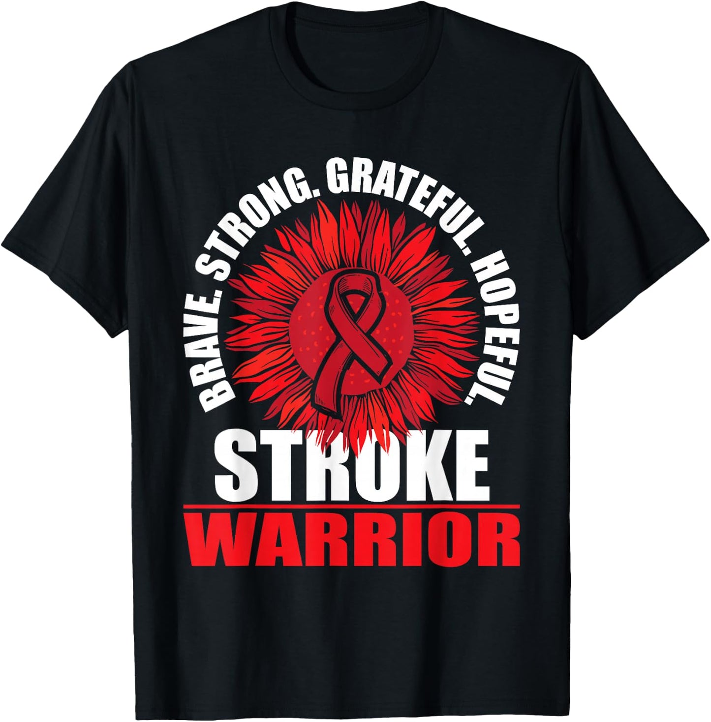 Stroke Warrior - Stroke Survivor Red Awareness Ribbon T-Shirt - T-Shirt | Black