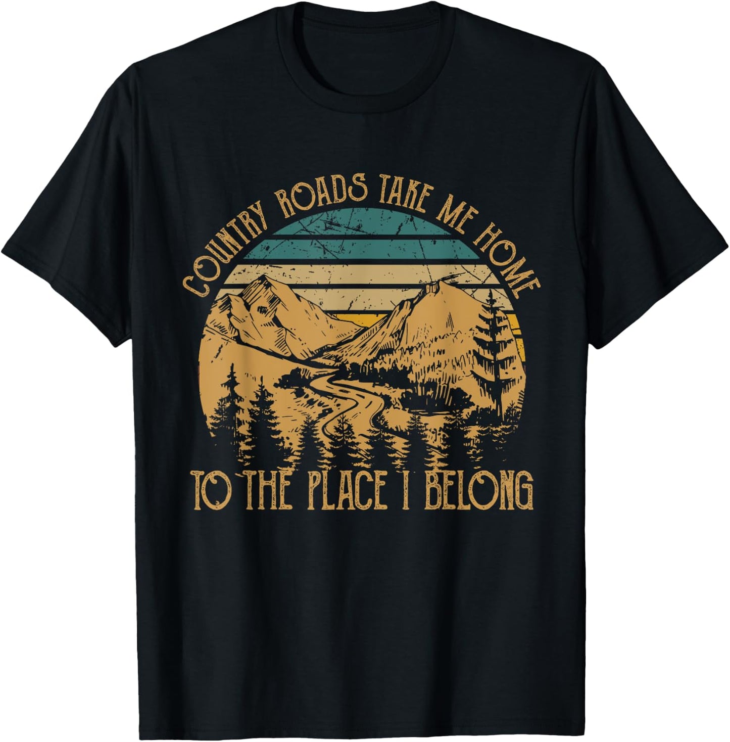 Funny Guitars Arts Country Roads Take Me Home Quotes Music T-Shirt - T-Shirt | Black