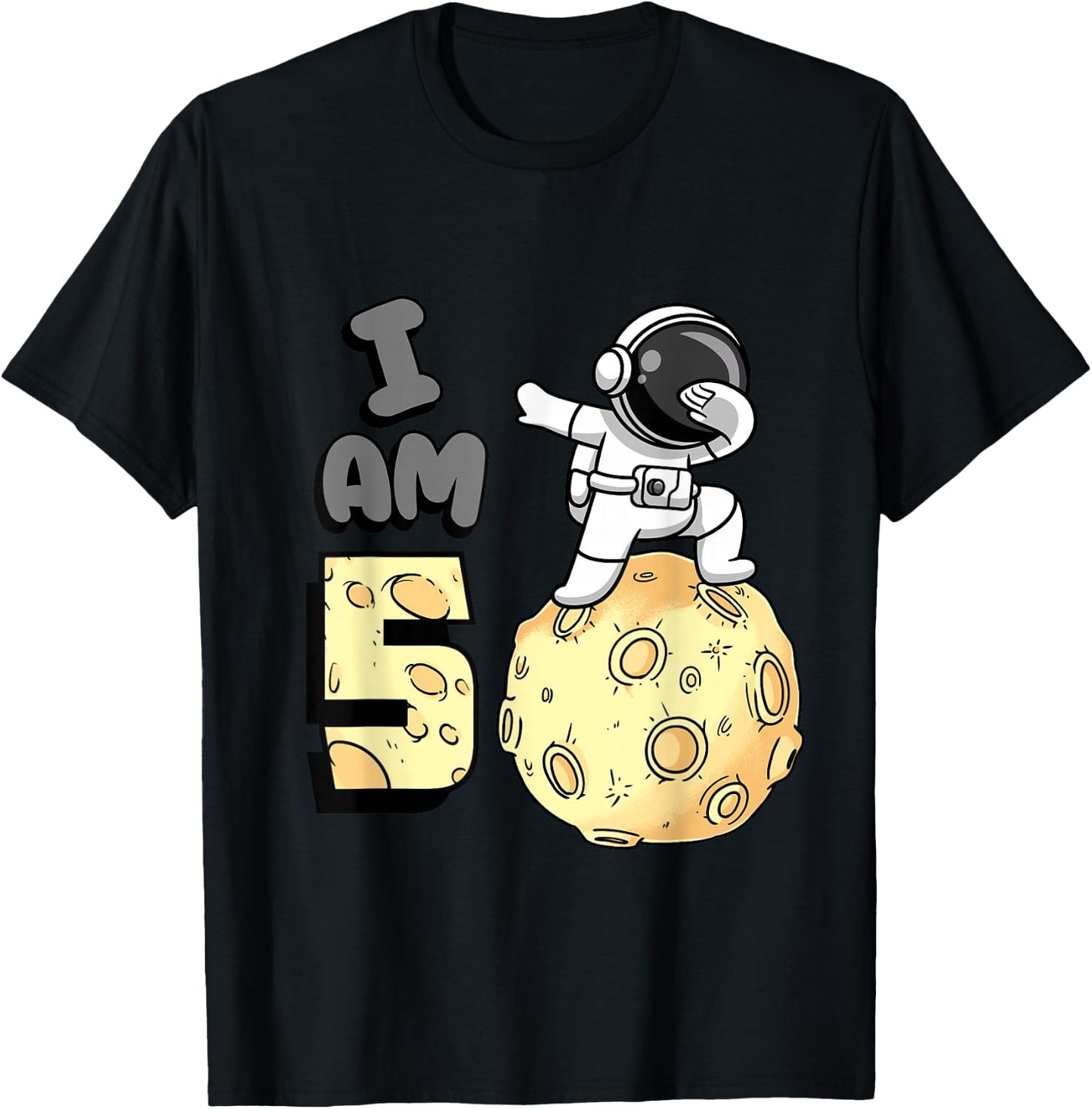 I am 5 Space Astronaut Kid Moon Walker 5th Birthday T-Shirt - T-Shirt | Black