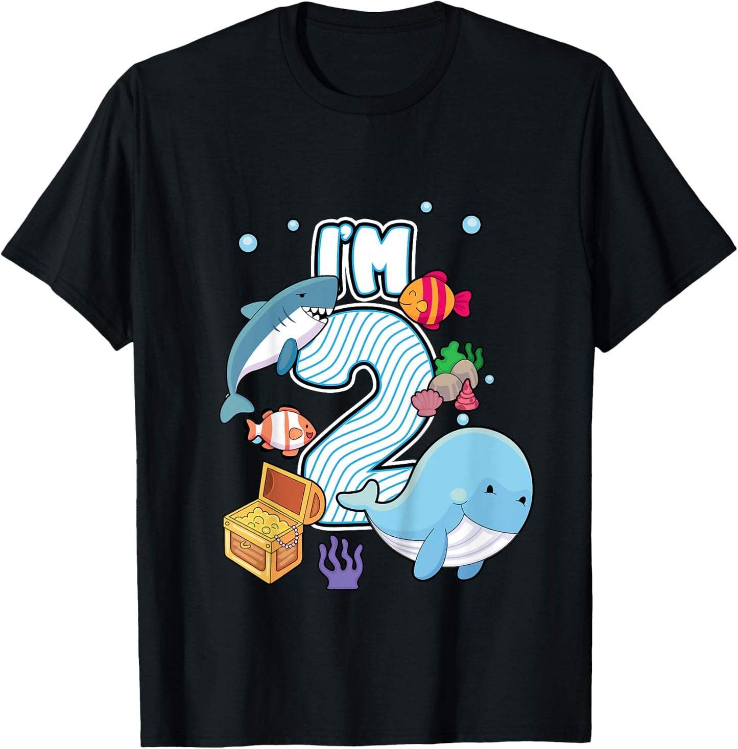 I'M 2 Year Old Ocean Life Whale Dolphin Shark 2nd Birthday T-Shirt - T-Shirt | Black
