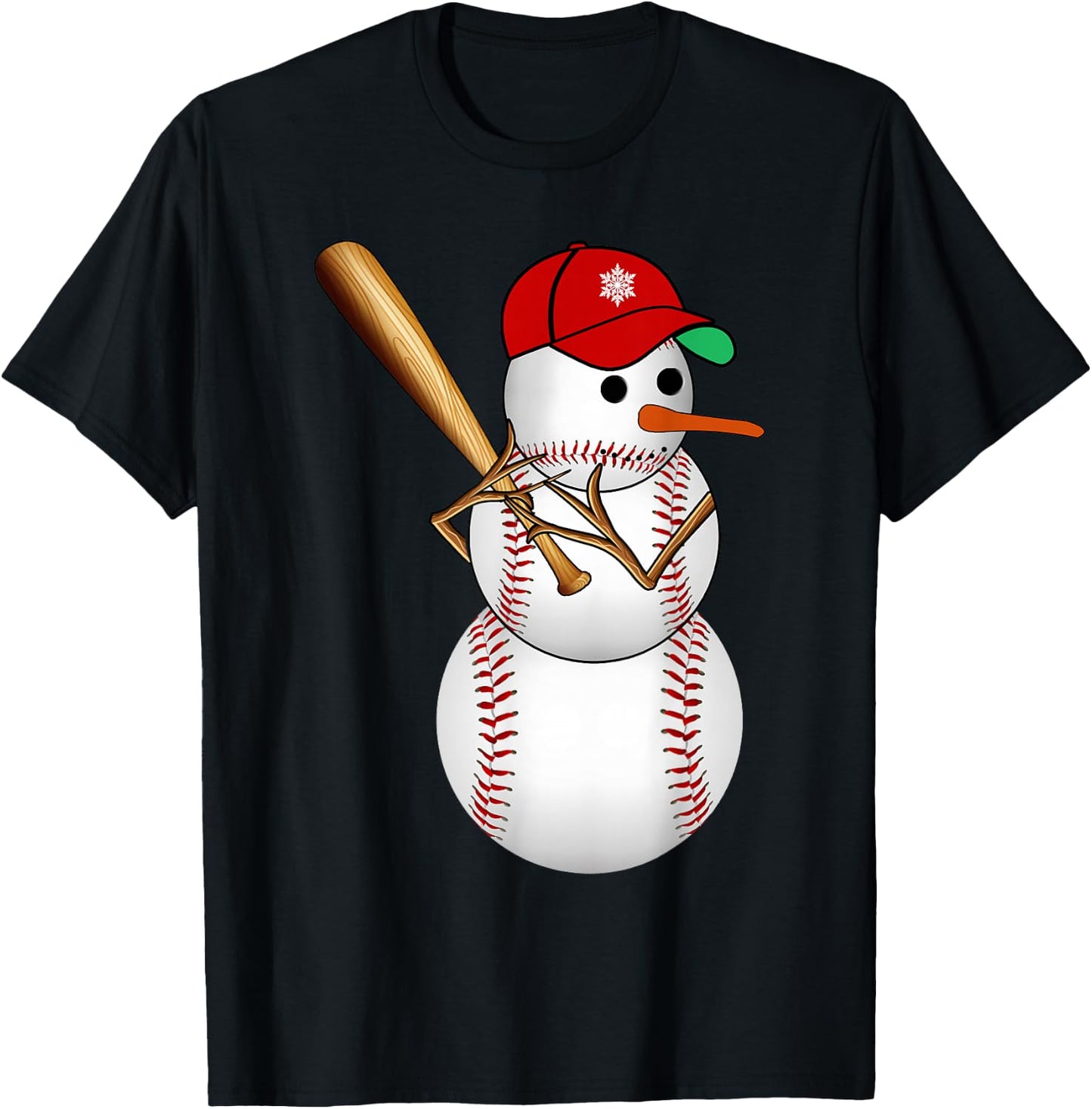 Baseball Snowman Balls Snow Christmas Xmas Gifts Men Women T-Shirt - T-Shirt | Black