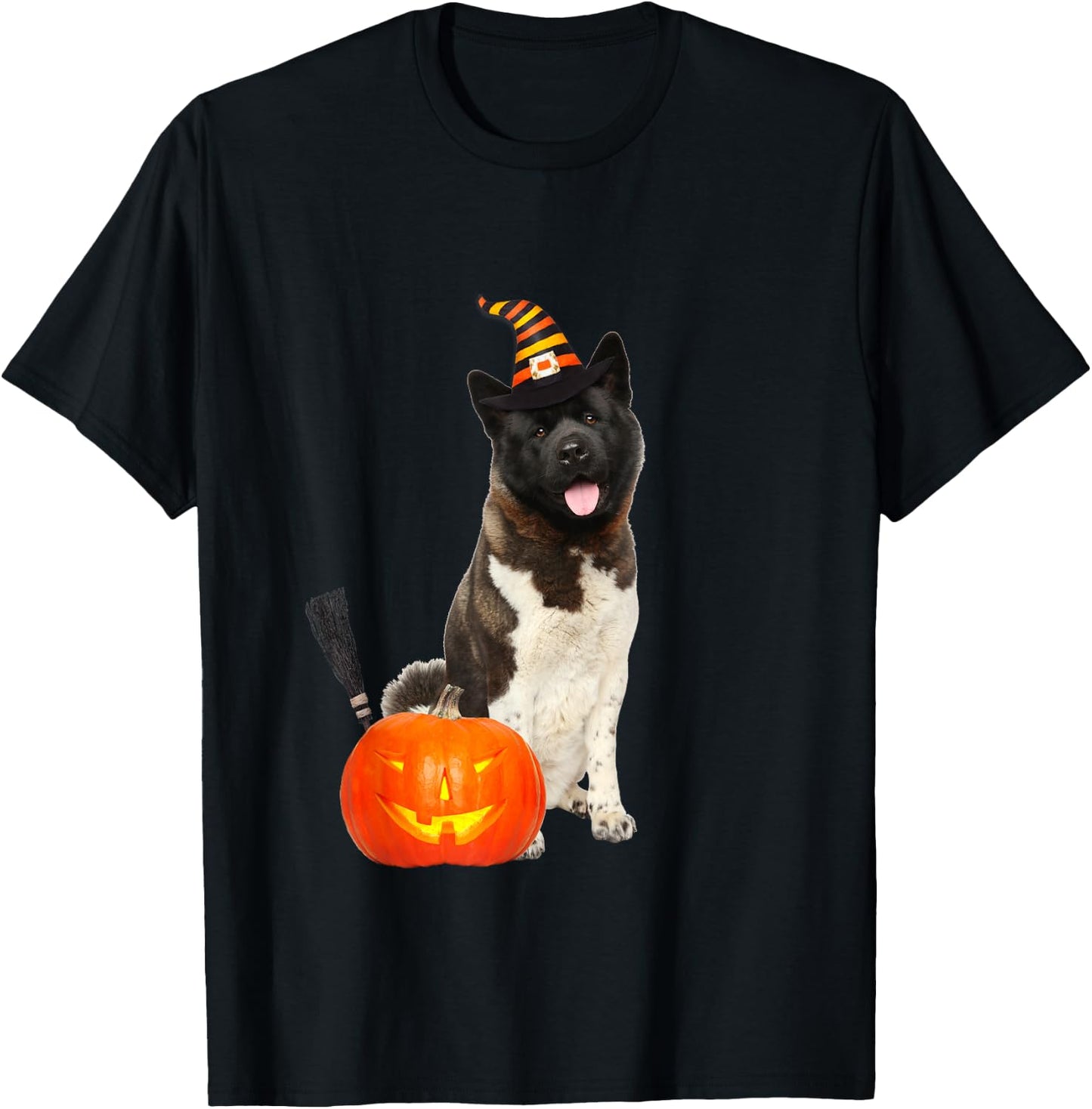 Akita Witch Hat Halloween Dog Costume T-Shirt - T-Shirt | Black