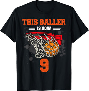 This Baller Is Now 9 Cool Basketball 9th birthday 9 yrs Old T-Shirt - T-Shirt | Black