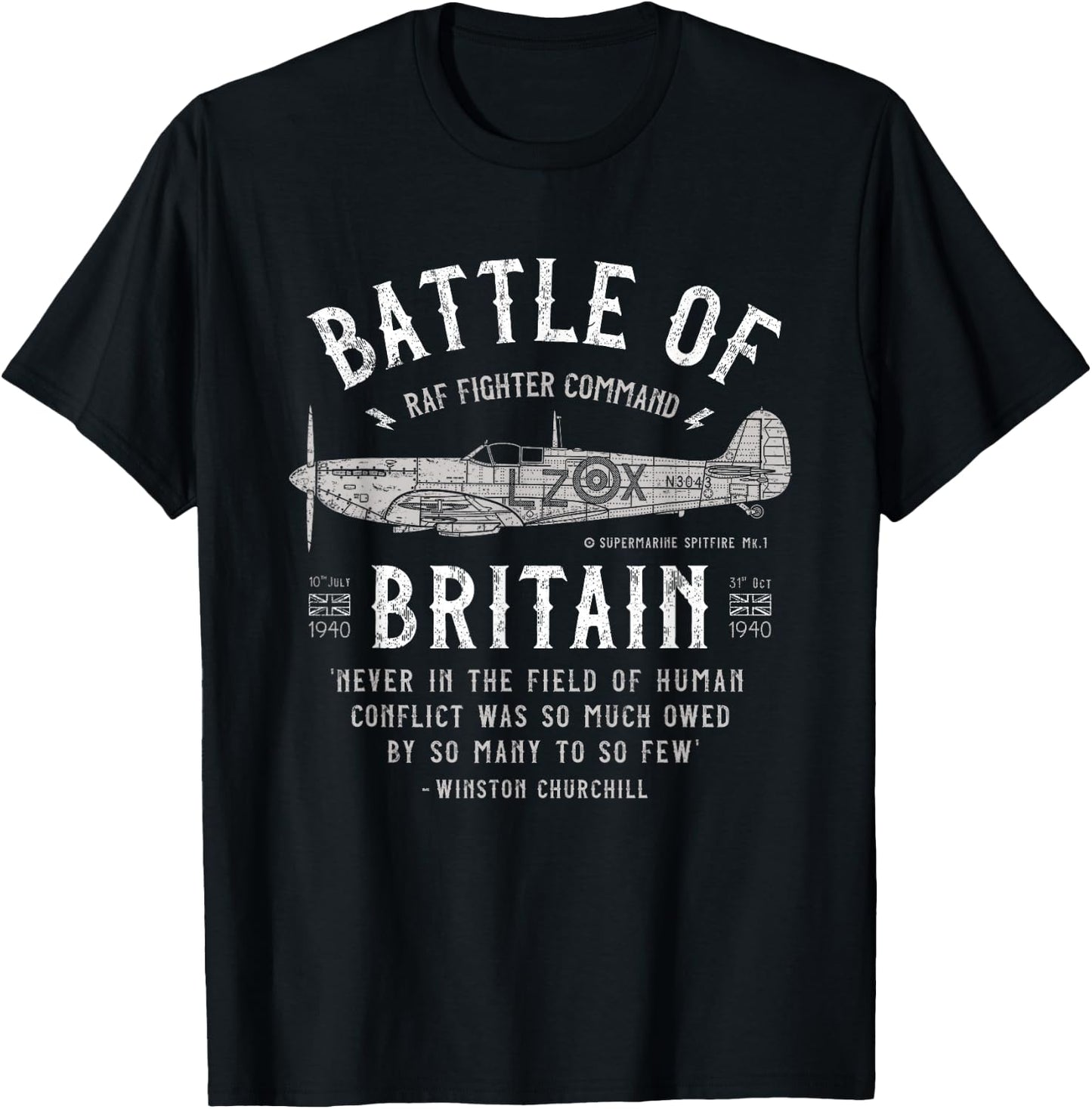 Battle of Britain WW2 - The Few - Winston Churchill Spitfire T-Shirt - T-Shirt | Black