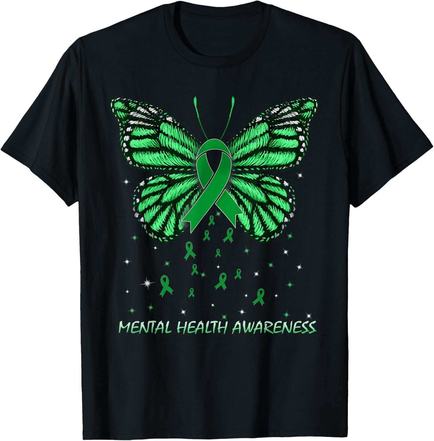 Mental Health Awareness Butterfly T-Shirt - T-Shirt | Black
