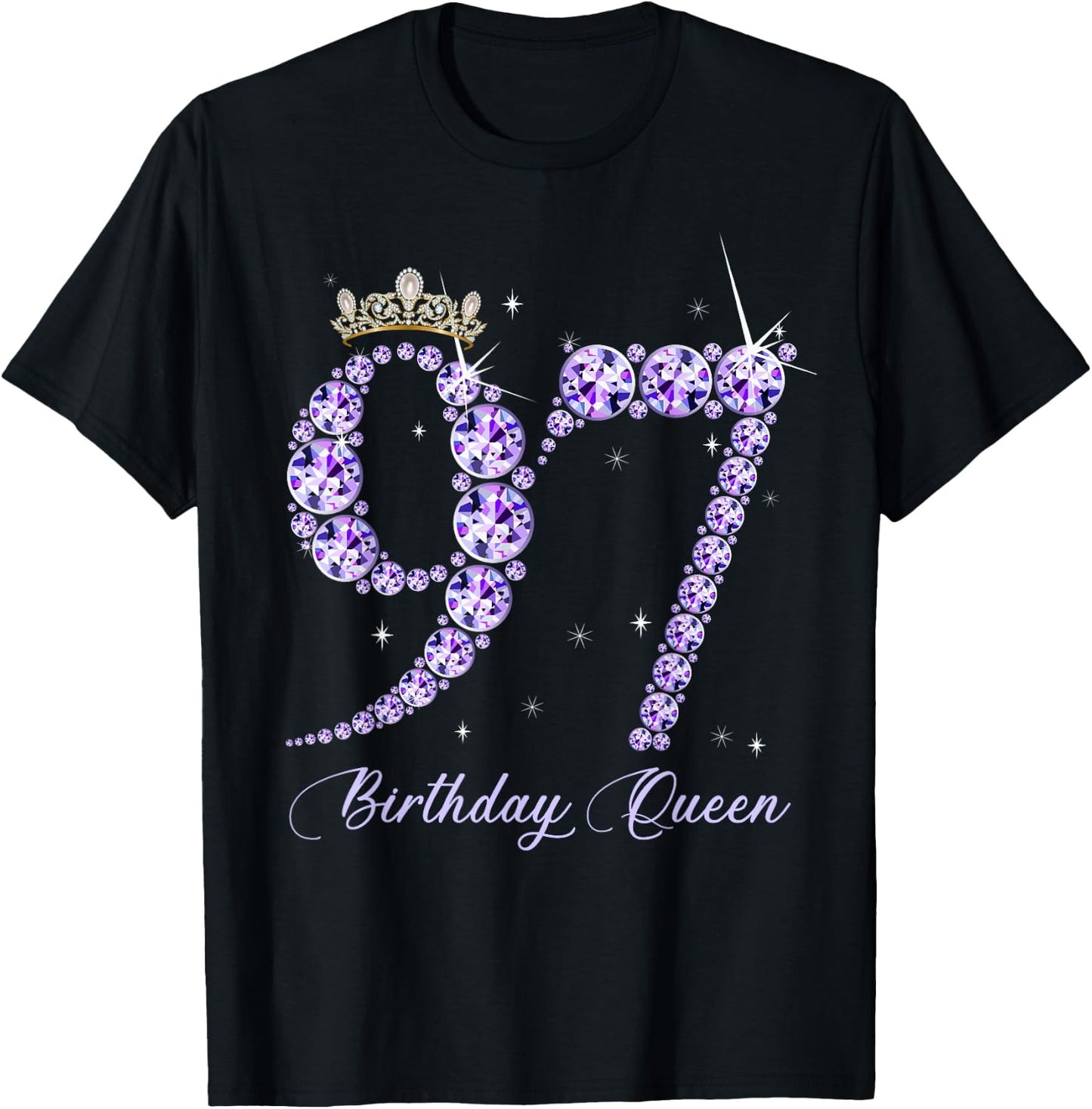 97 Year Old Its My 97th Birthday Queen Diamond Heels Crown T-Shirt - T-Shirt | Black