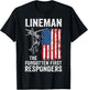 Lineman The Forgotten First Responders - USA Flag America T-Shirt - T-Shirt | Black