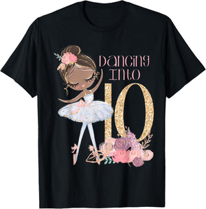 10th Birthday Ballerina Party Ballet Black Dancer Tutu Ten T-Shirt - T-Shirt | Black