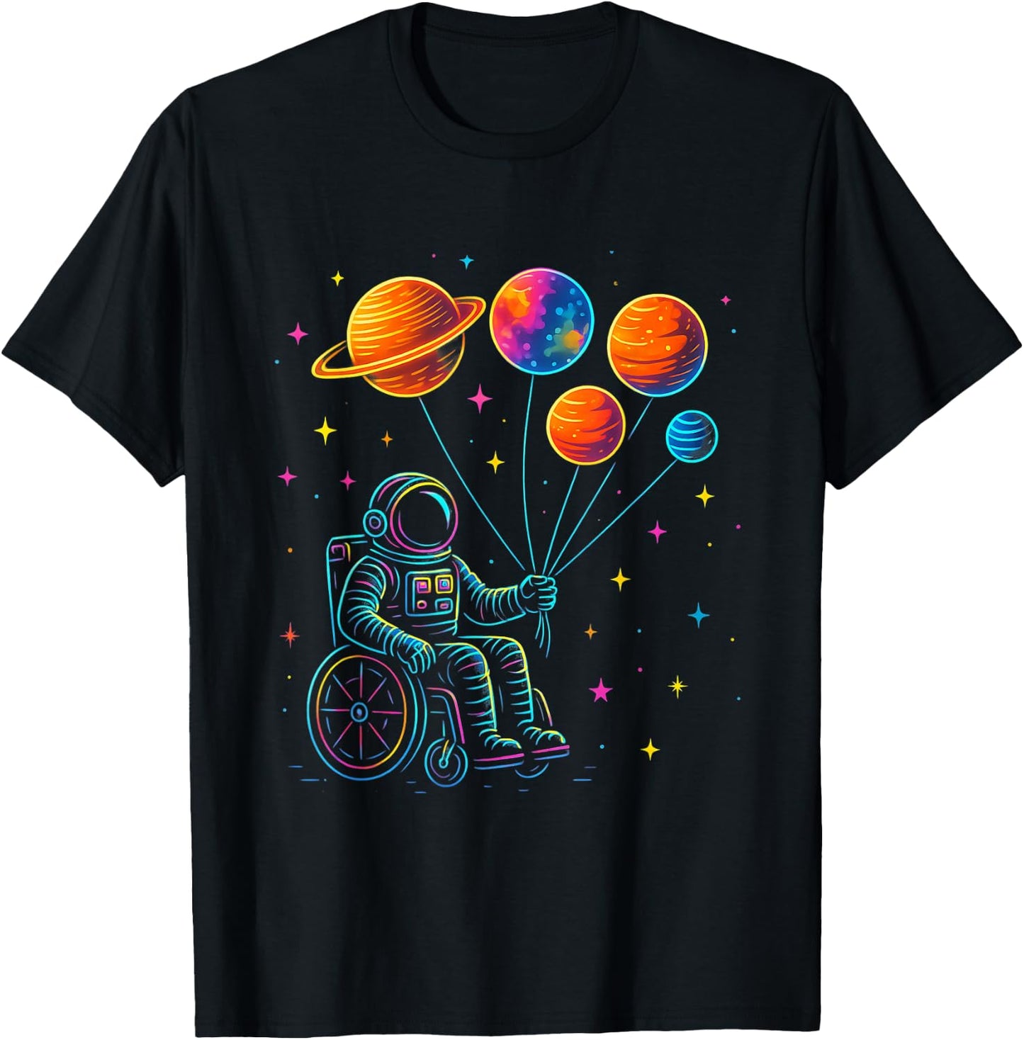 Wheelchair Astronaut Motivation Kids Space T-Shirt - T-Shirt | Black