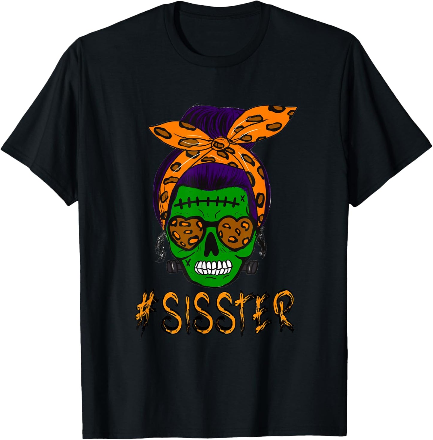 Monster Skull Sisster Sister Halloween Matching Family T-Shirt - T-Shirt | Black