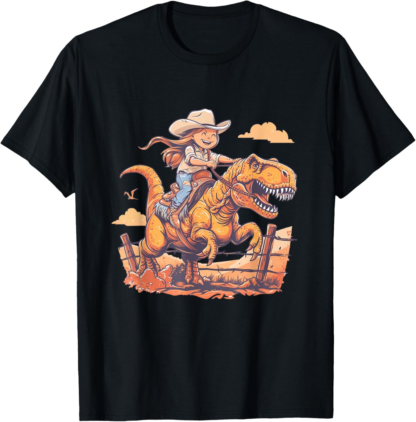 Dino Cowgirl Girls' Dinosaur Rodeo Rider - Nursery T-Shirt - T-Shirt | Black