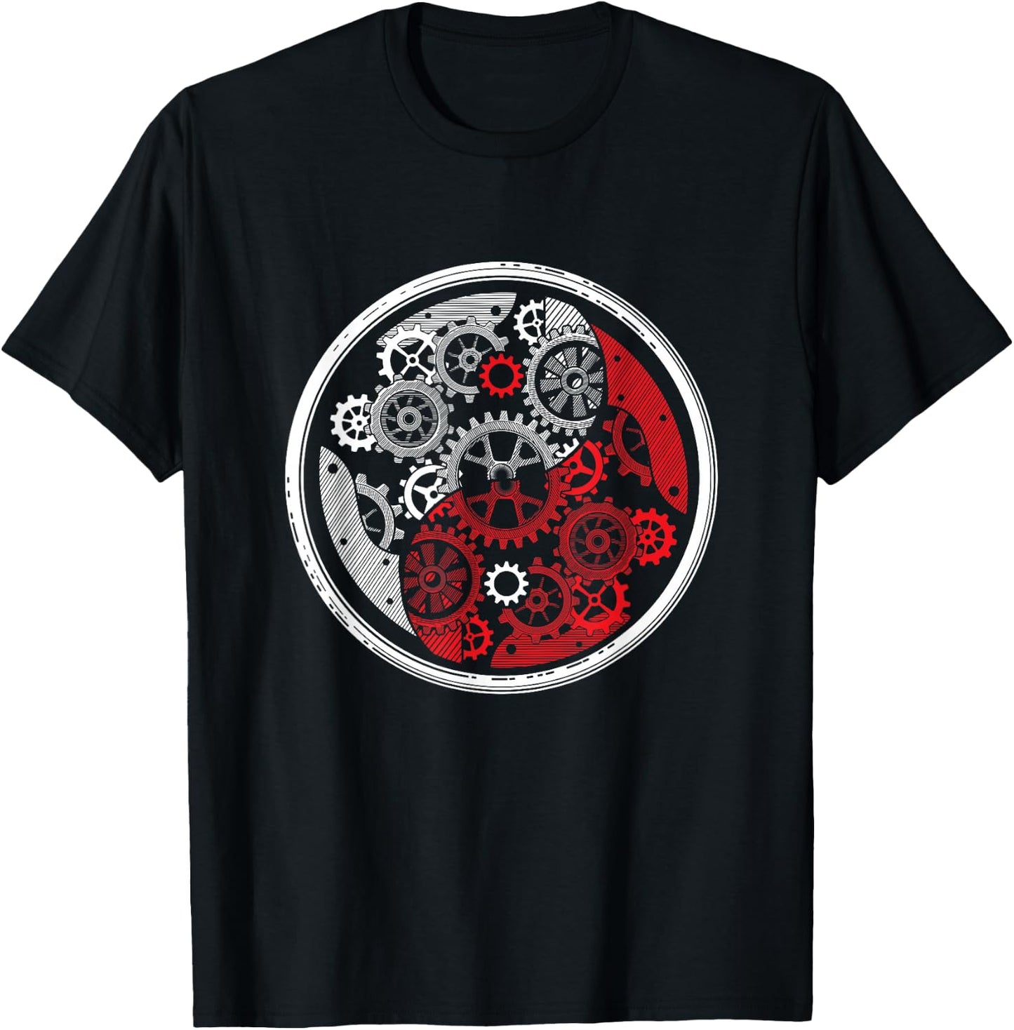 Gear Wheel Wheels Yin And Yang Mechanic Watch Time Gift T-Shirt - T-Shirt | Black