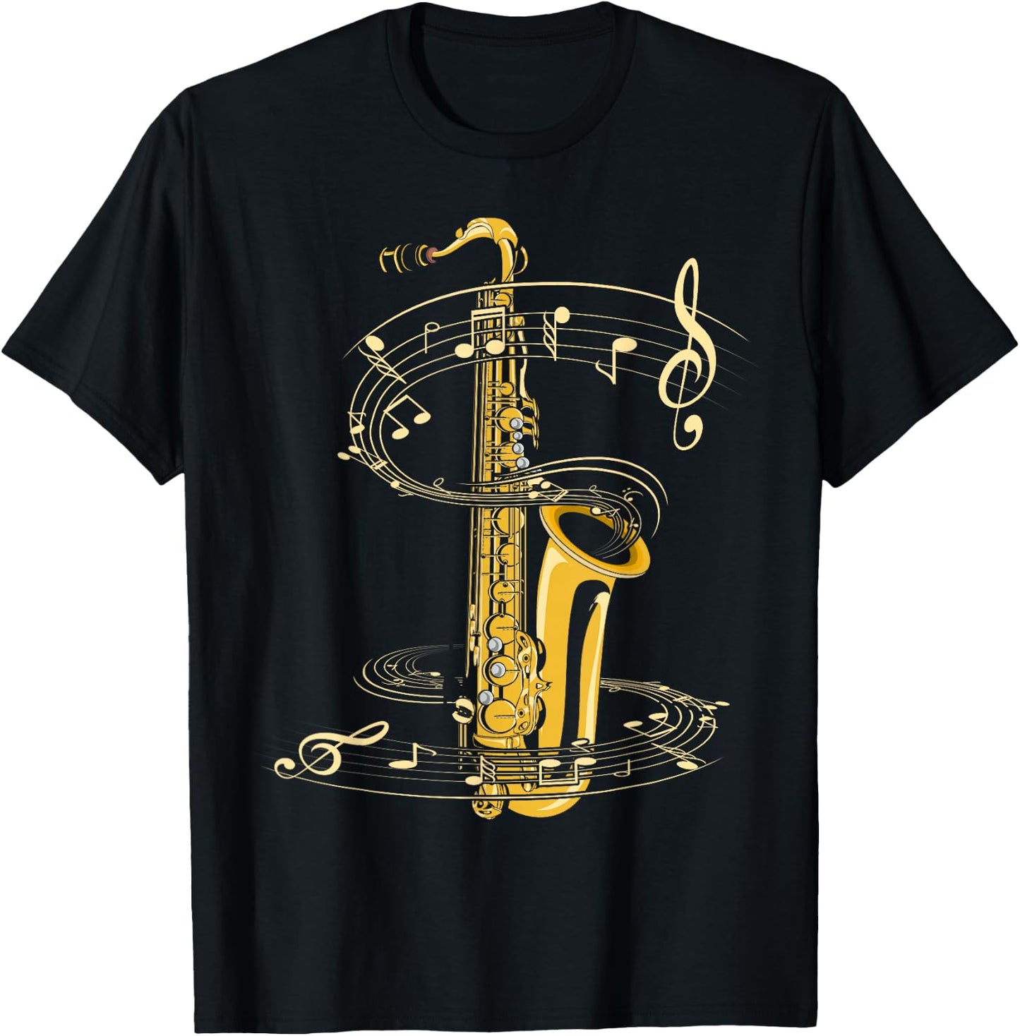 Music Notes Treble Clef Saxophonist Jazz Musician Saxophone Small T-Shirt - T-Shirt | Black