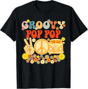 Groovy Pop Pop Retro Matching Family Baby Shower Father's Da T-Shirt - T-Shirt | Black