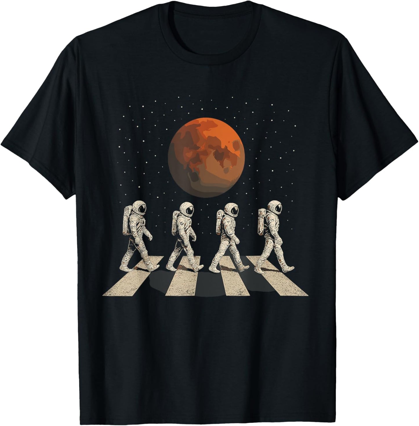 Mars Astronauts Crosswalk – Retro Spacewalk T-Shirt - T-Shirt | Black