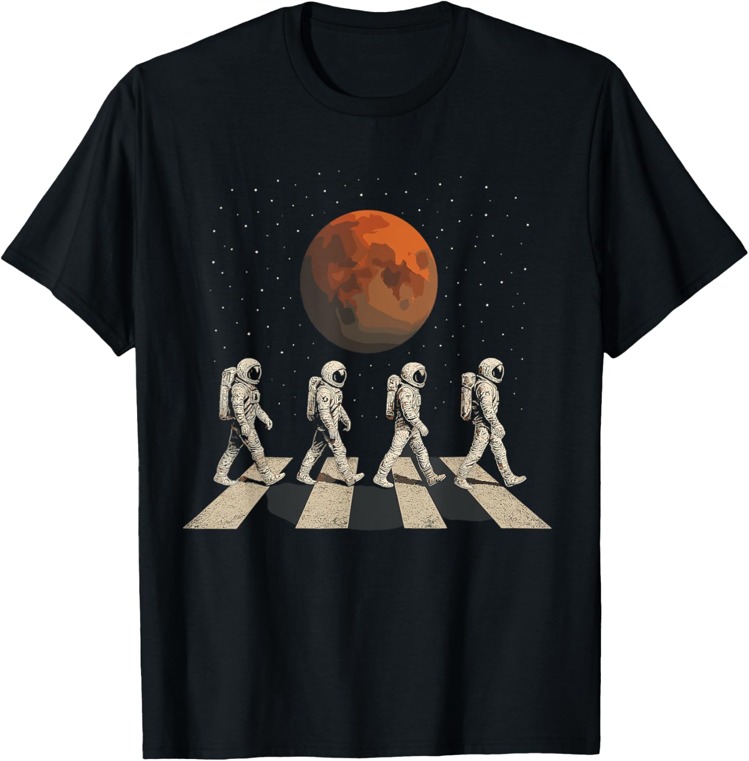 Mars Astronauts Crosswalk – Retro Spacewalk T-Shirt - T-Shirt | Black