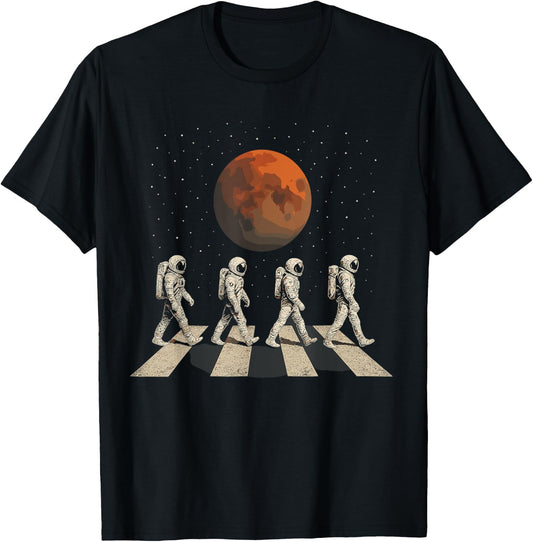 Mars Astronauts Crosswalk – Retro Spacewalk T-Shirt - T-Shirt | Black