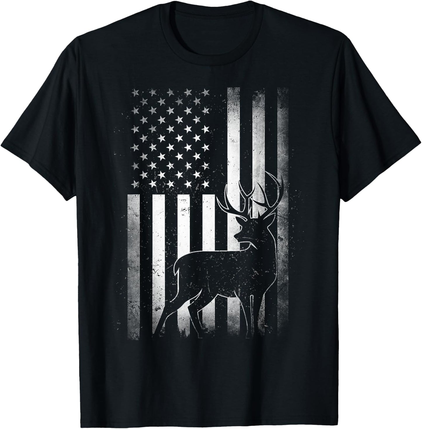 Hunting Hunters Deer USA US American Flag Camo Camoflage T-Shirt - T-Shirt | Black