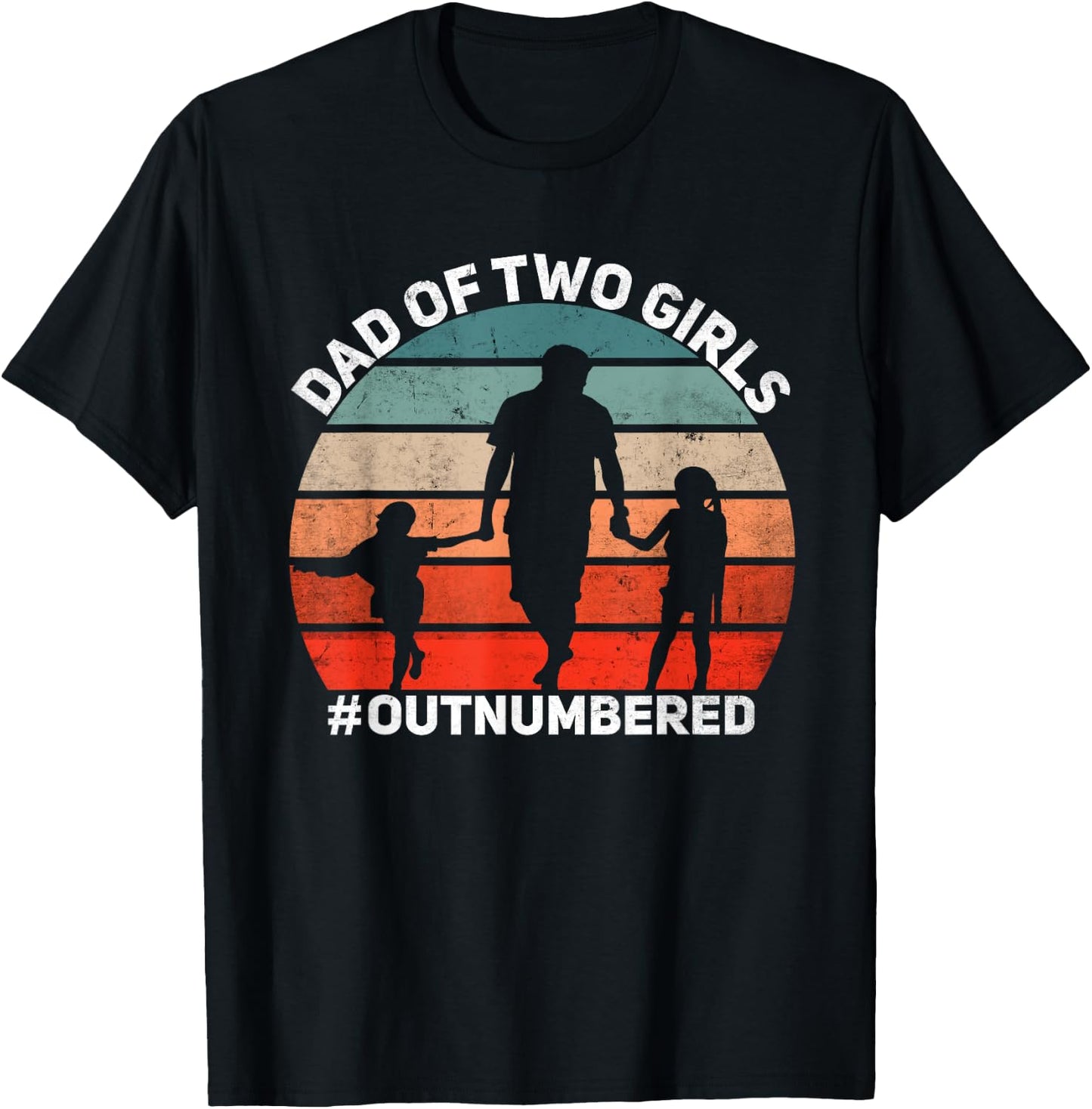 Dad of two Girls Outnumbered Retro 2 Daughters Father's Day T-Shirt - T-Shirt | Black