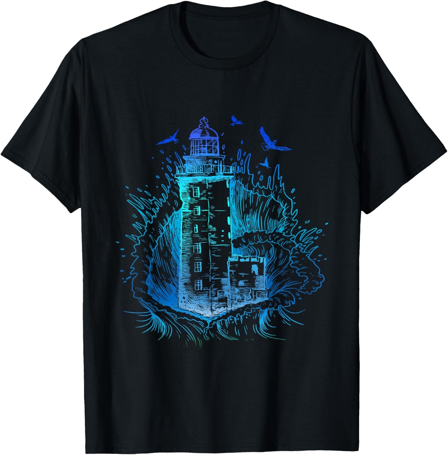 Lighthouse Seagull Beach Life Big Waves Seaside Life Sea T-Shirt - T-Shirt | Black