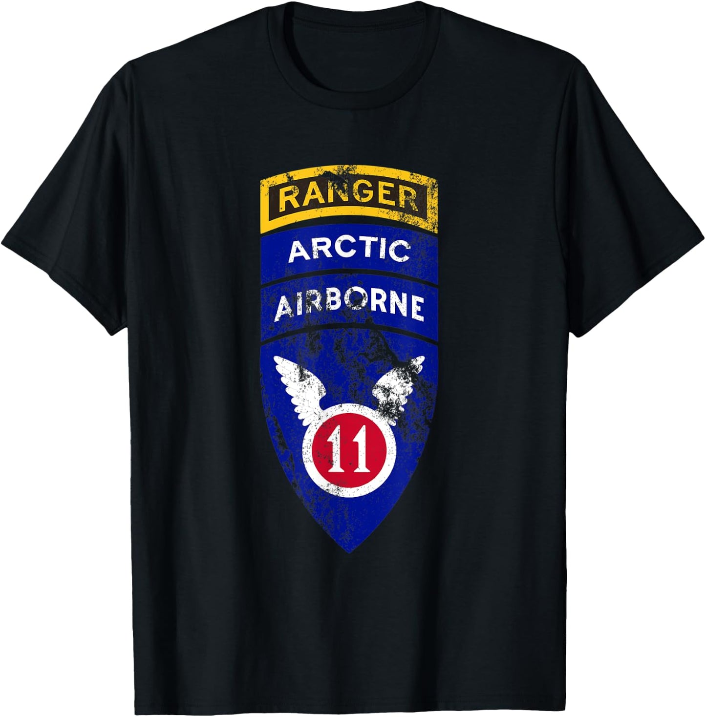 11th Airborne Division Patch & Ranger Tab - Arctic Angels T-Shirt - T-Shirt | Black