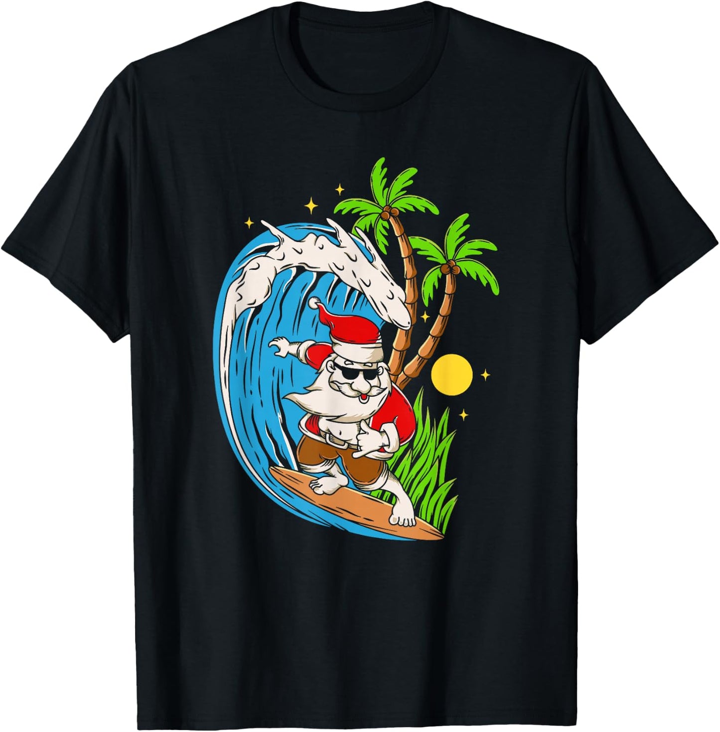 Christmas in July | Summer Santa Claus Beach Hawaii Surf T-Shirt - T-Shirt | Black