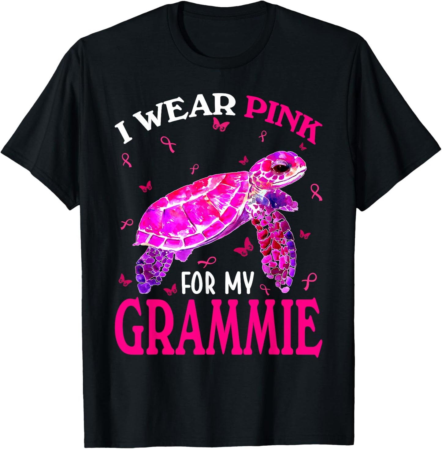 I Wear Pink For My Grammie Breast Cancer Turtle T-Shirt - T-Shirt | Black