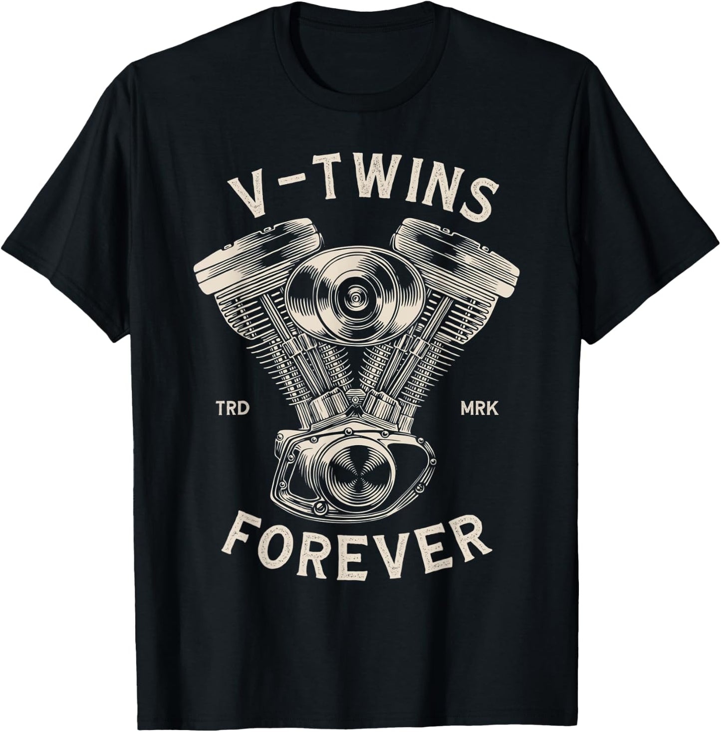V-Twins Forever Vintage Motorcycle Engine Biker T-Shirt - T-Shirt | Black