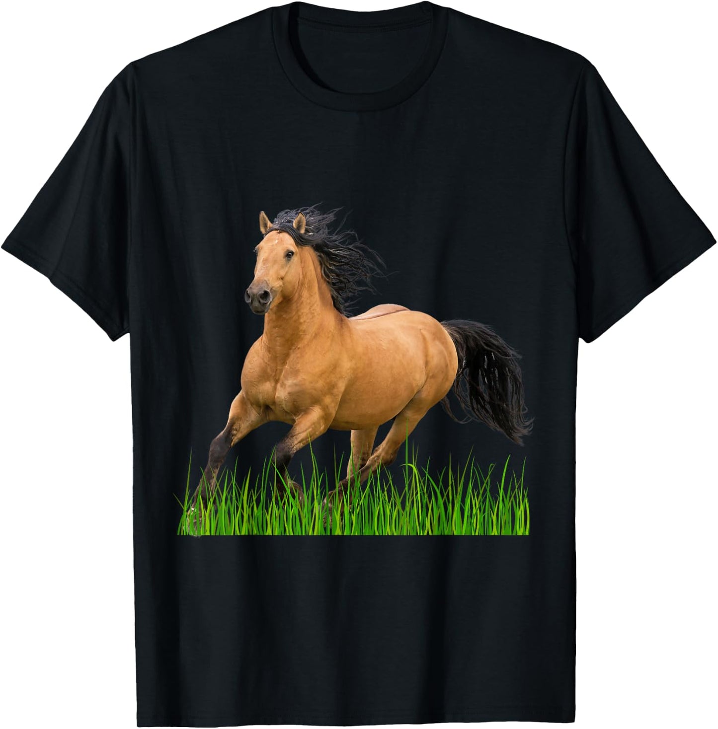 Horse Buckskin Mustang Horse Galloping Wild Horse T-Shirt - T-Shirt | Black