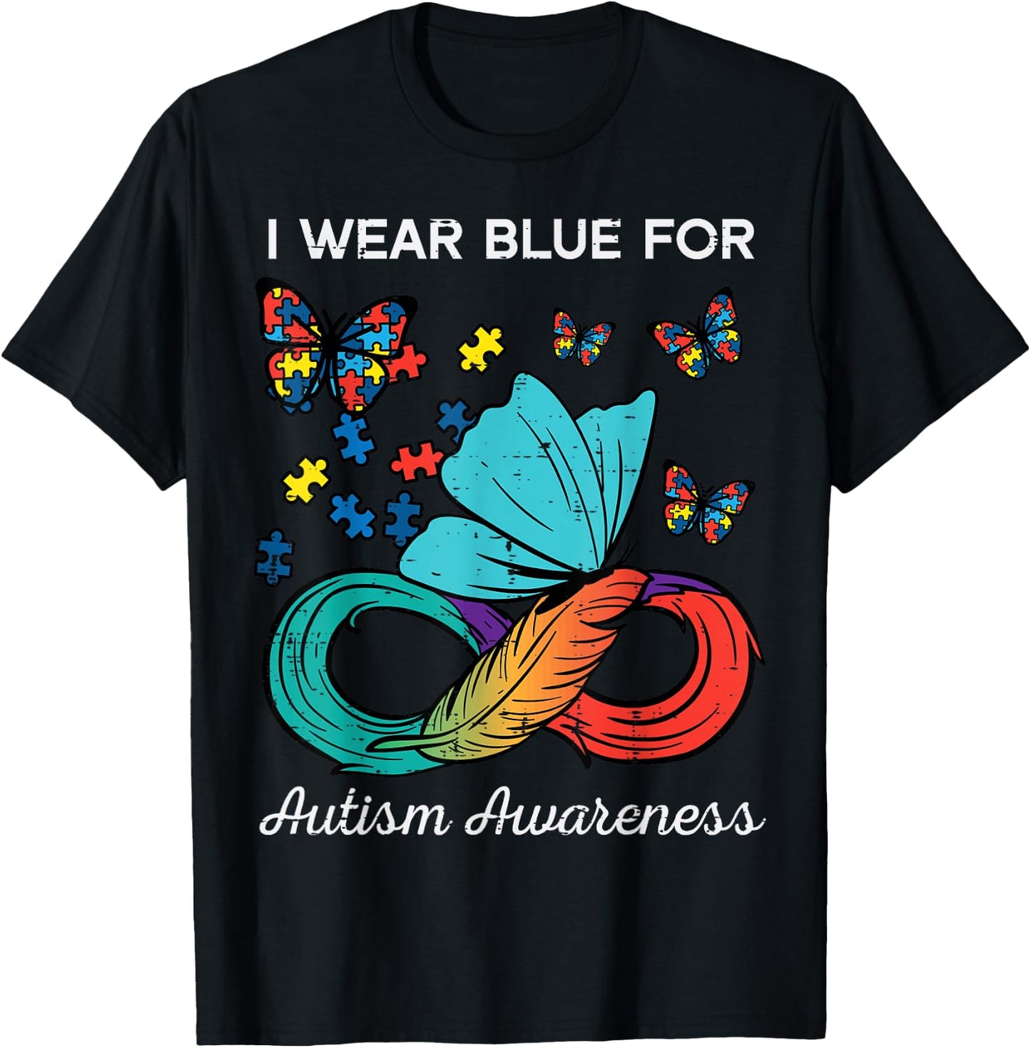 I Wear Blue For Autism Awareness Butterfly Men Women Kids T-Shirt - T-Shirt | Black