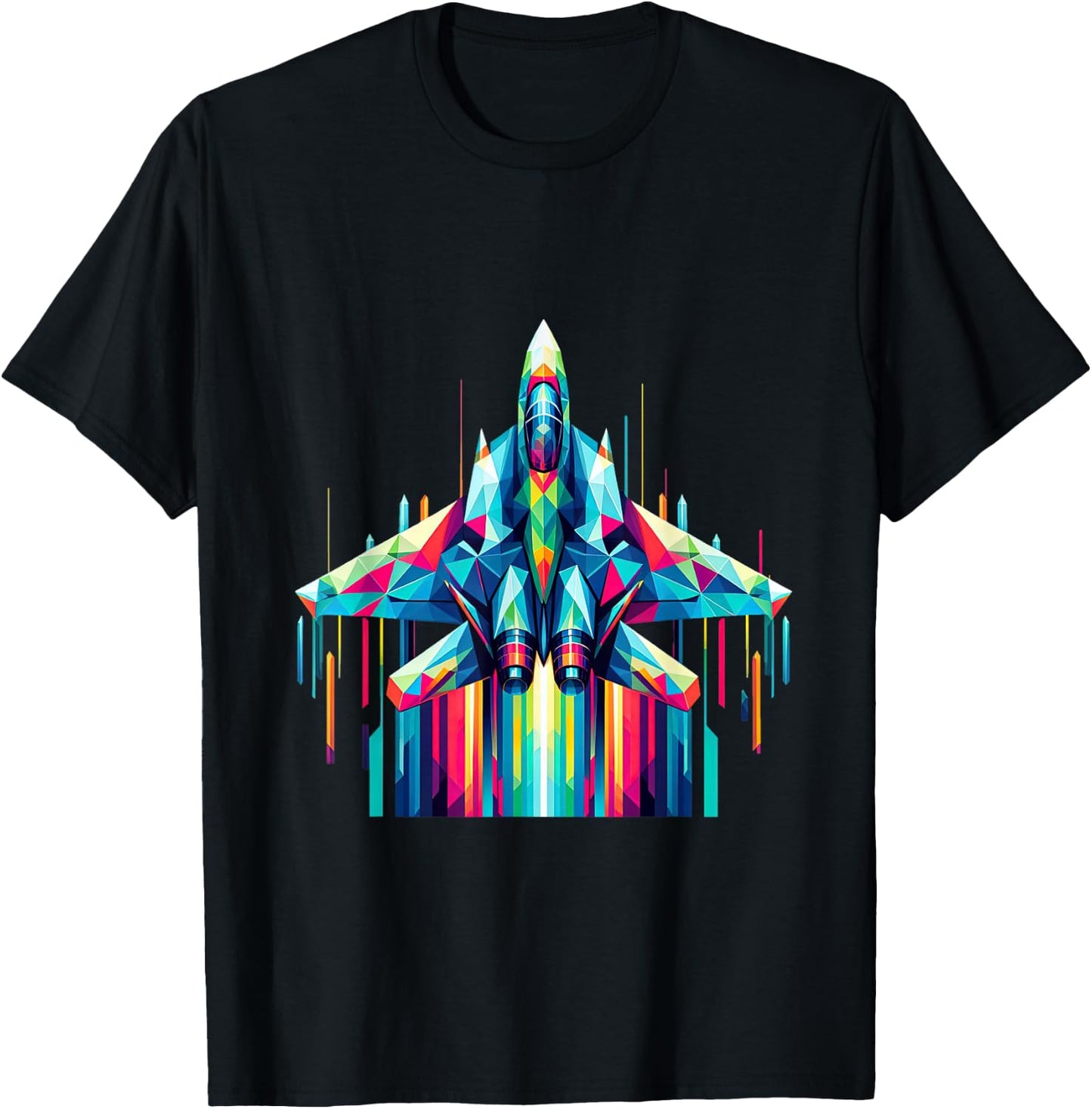 F14 Tomcat Fighter Jet Airplane Rainbow Colorful Rays T-Shirt - T-Shirt | Black