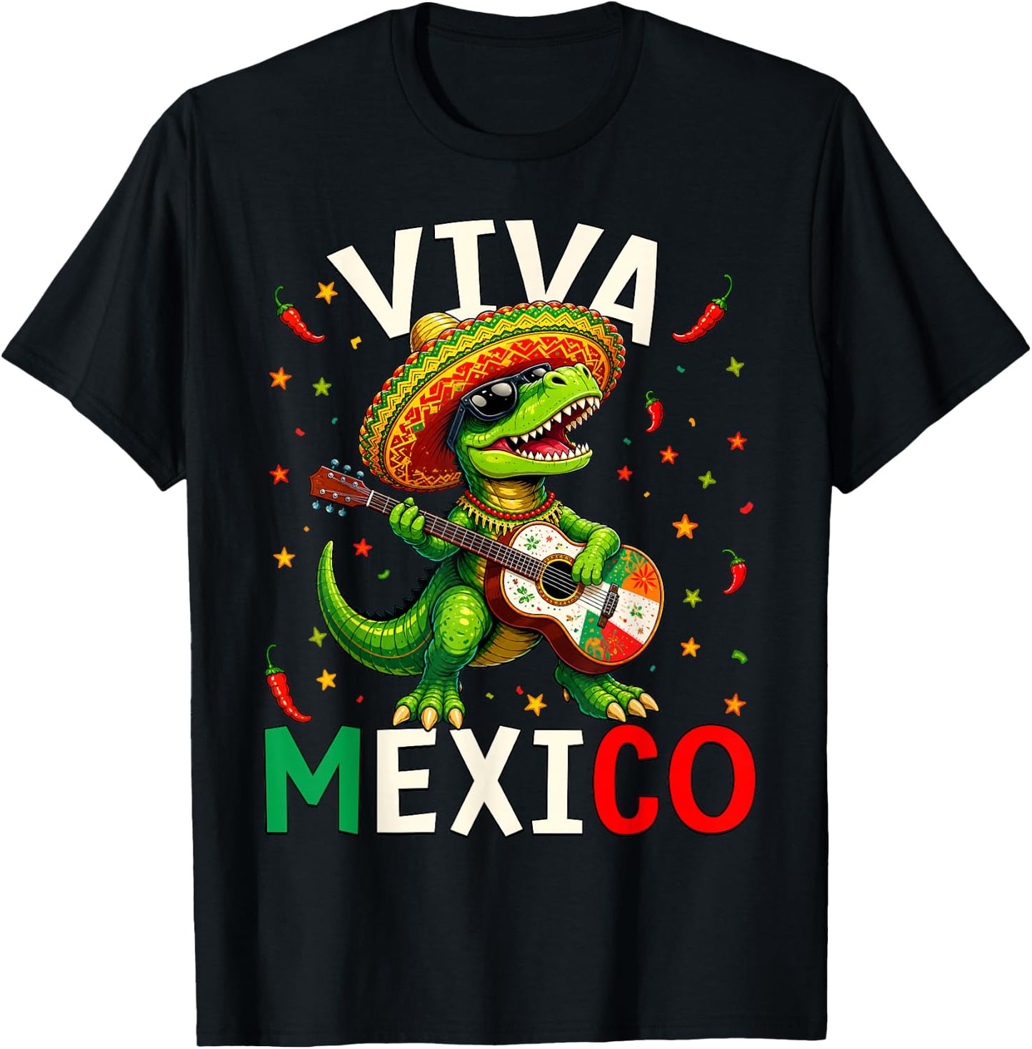 Kids Viva Mexico Shirt Boy Mexican Dinosaur Independence Day T-Shirt - T-Shirt | Black