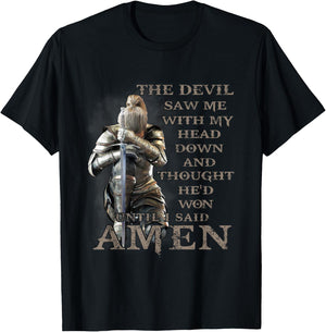 The Devil Saw Me With My Head Down Until I Said Amen Veteran T-Shirt - T-Shirt | Black
