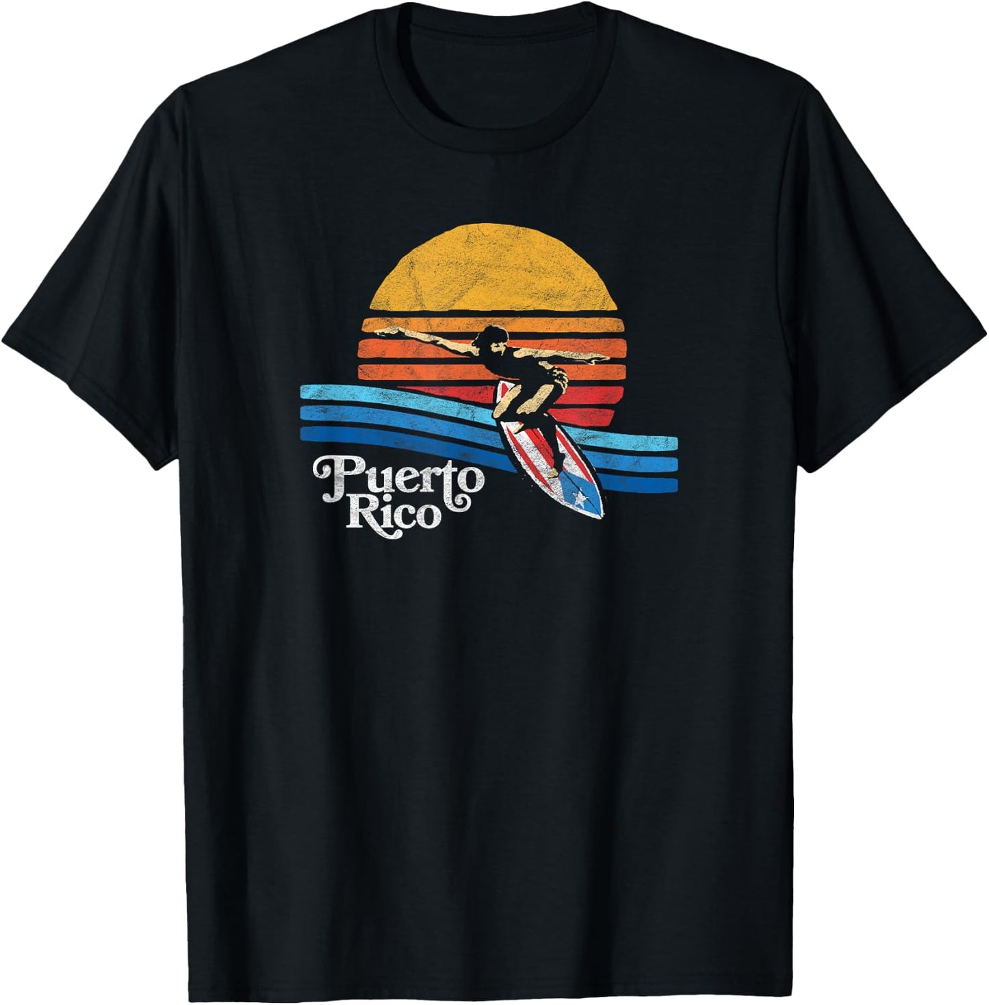 Puerto Rico Flag Retro Surfer Beach Shirt - Surfing PR! T-Shirt - T-Shirt | Black
