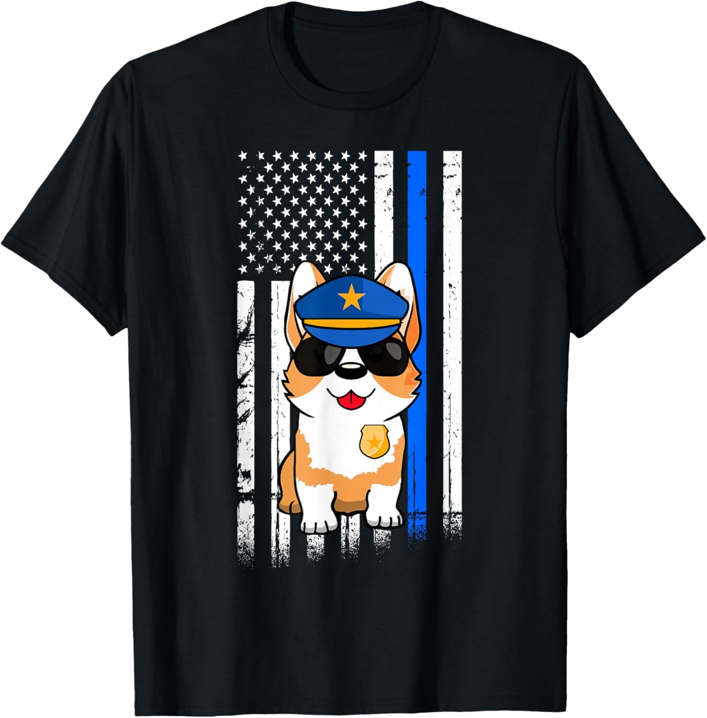 Police Corgi Back the Blue Law Enforcement Appreciation Gift T-Shirt - T-Shirt | Black