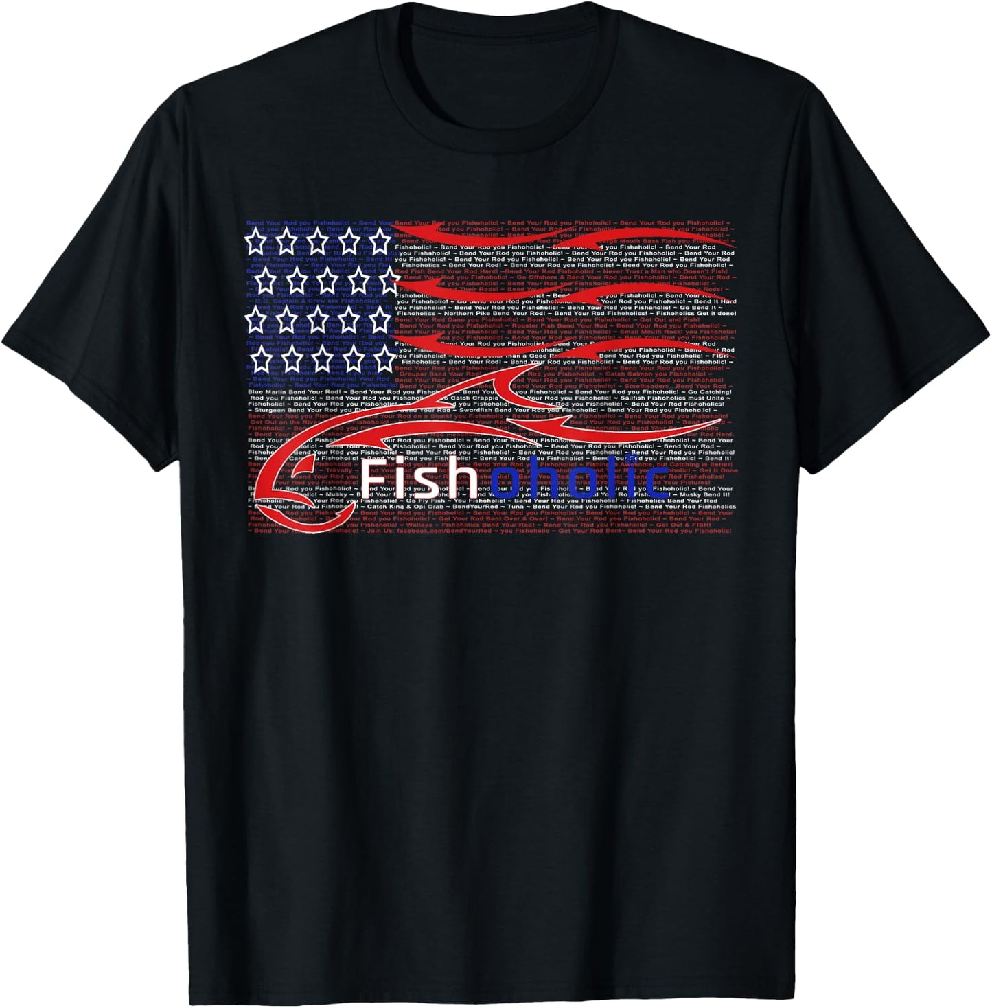 USA Flag Patriotic Fish Logo with Hidden Fishing Words T-Shirt - T-Shirt | Black