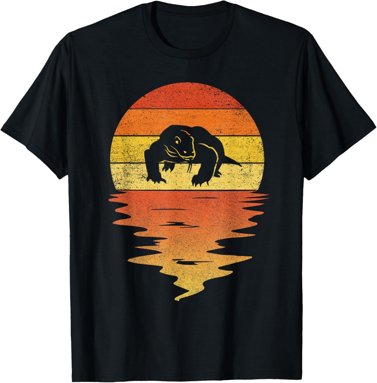 Komodo dragon shirt retro sunset 70s vintage Komodo dragon T-Shirt - T-Shirt | Black