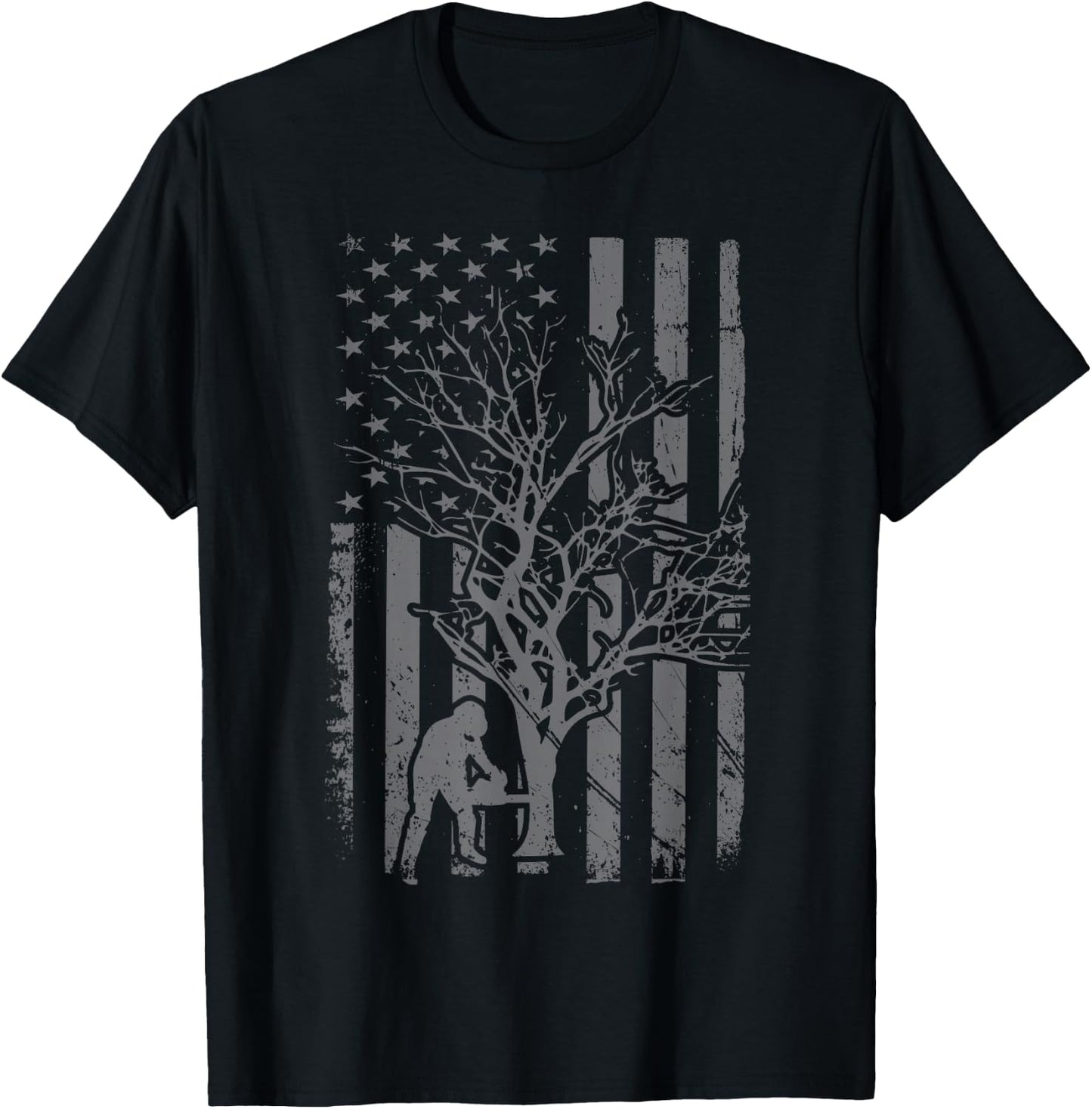 Tree Cutter American Flag Chainsaw Operator Arborist Patriot T-Shirt - T-Shirt | Black
