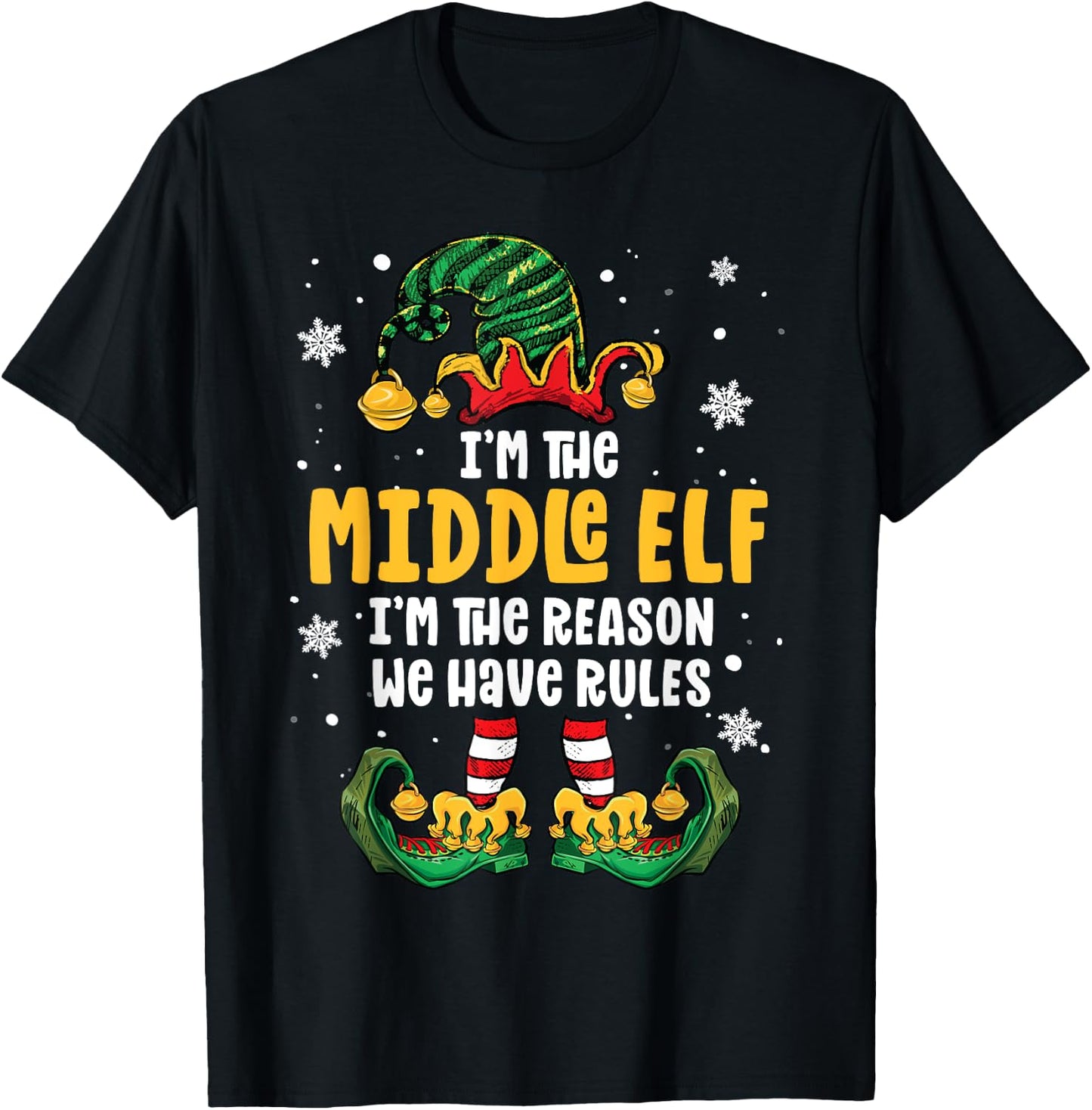 Middle Child Shirt Elf Family Matching Sibling Christmas T-Shirt - T-Shirt | Black
