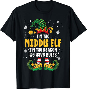 Middle Child Shirt Elf Family Matching Sibling Christmas T-Shirt - T-Shirt | Black