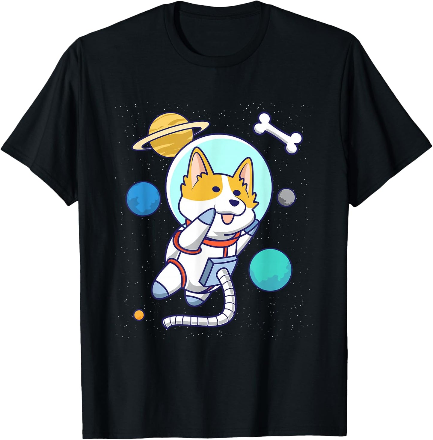 Kawaii Corgi Astronaut Dog Corgi In Space T-Shirt - T-Shirt | Black