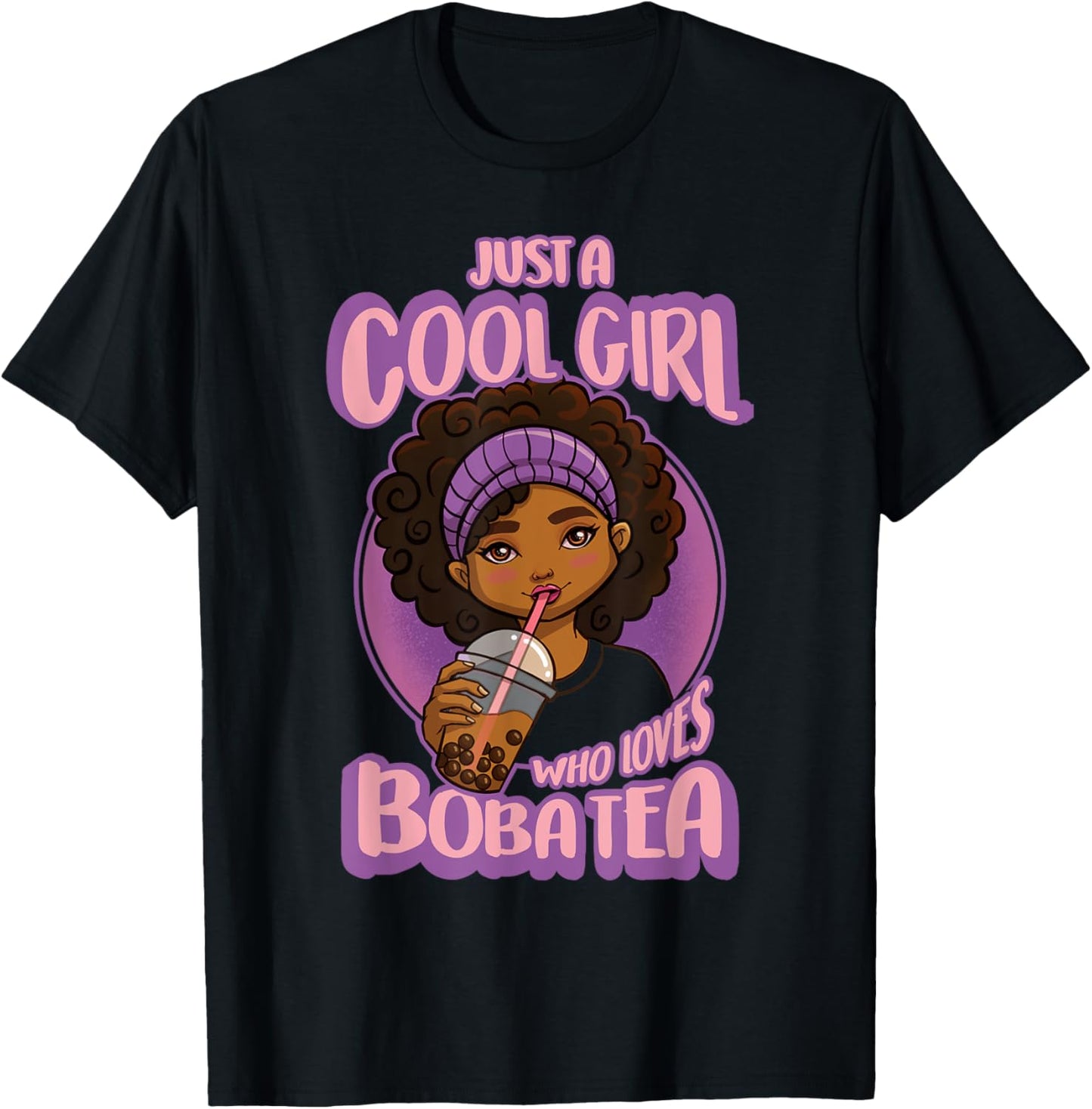 Kawaii Black Girl Anime Boba Tea T-Shirt - T-Shirt | Black