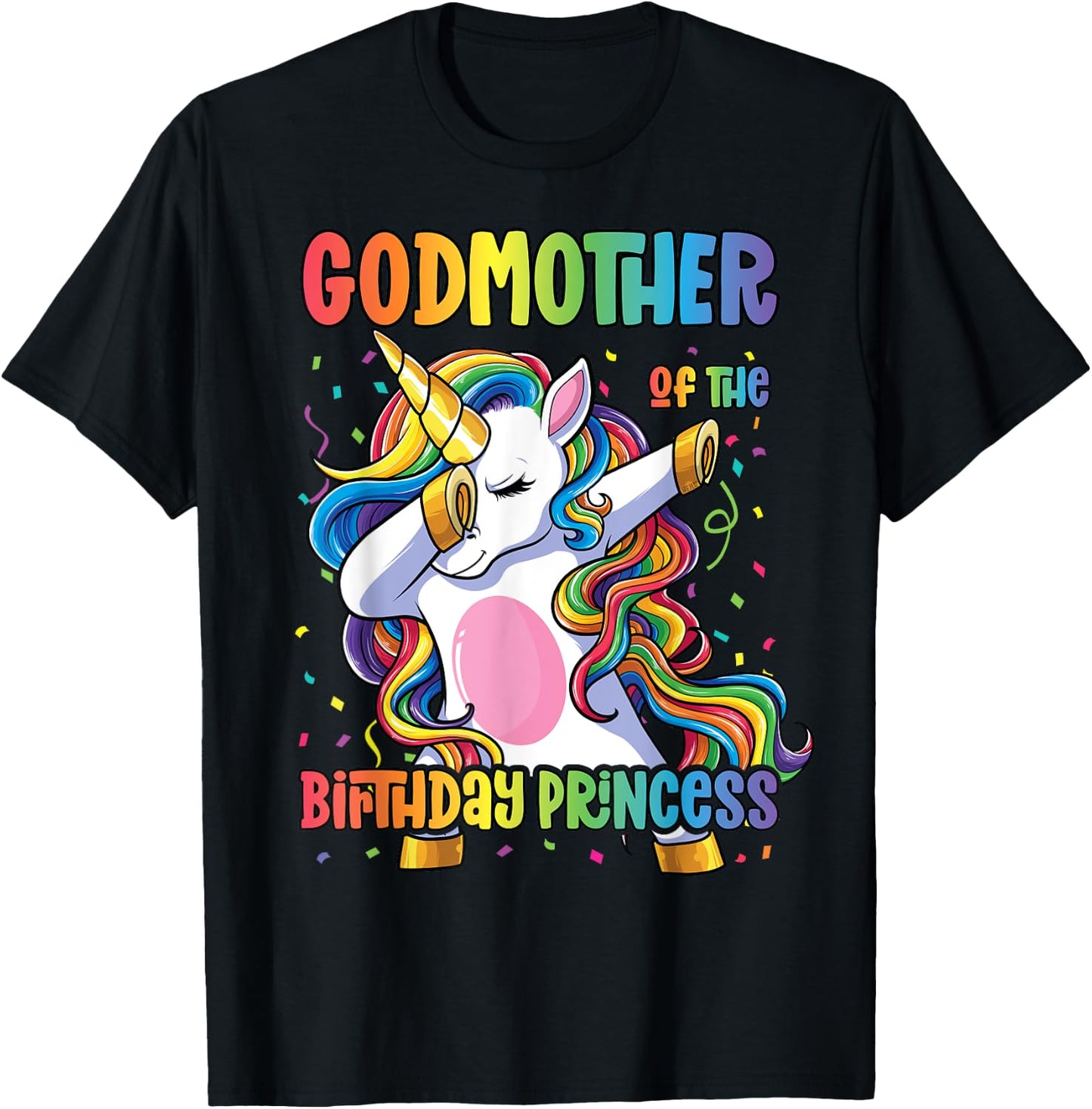 Godmother of the Birthday Princess Dabbing Unicorn Girl T-Shirt - T-Shirt | Black
