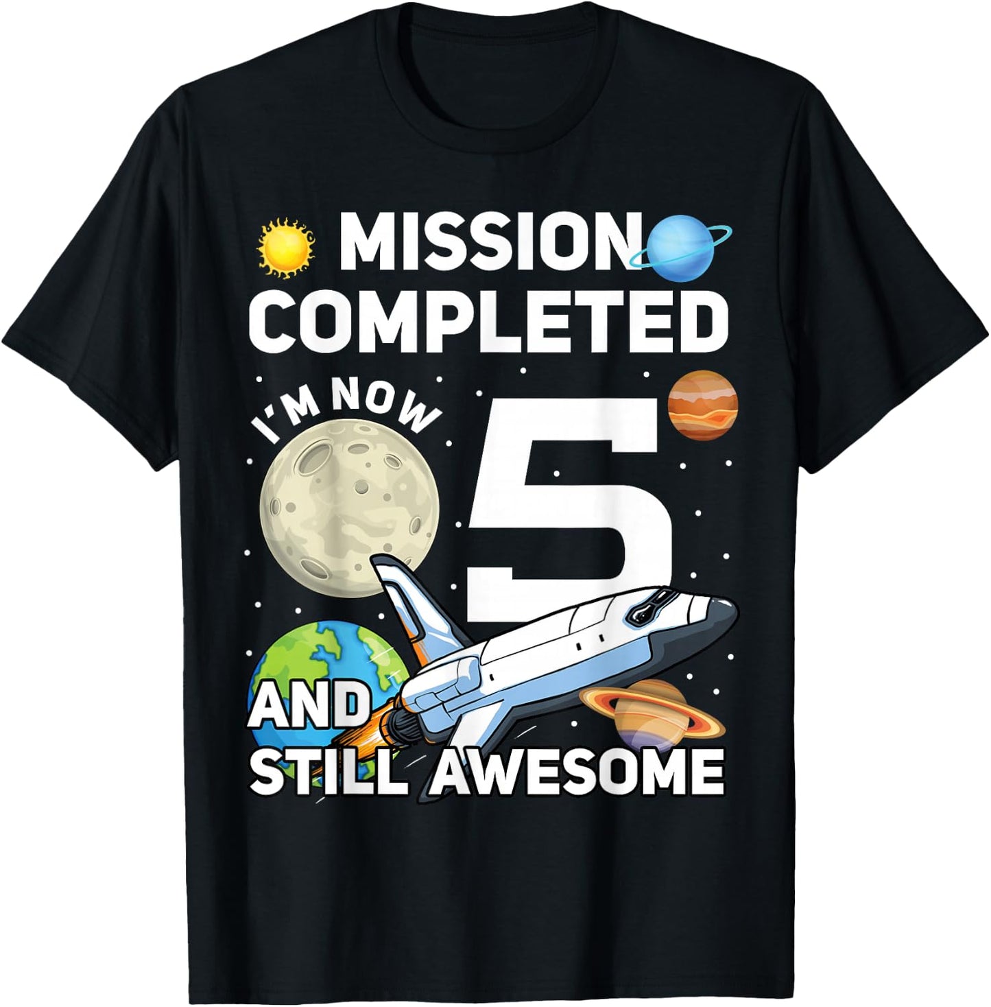 5th Space Birthday Space Birthday Party 5 Years Old T-Shirt - T-Shirt | Black