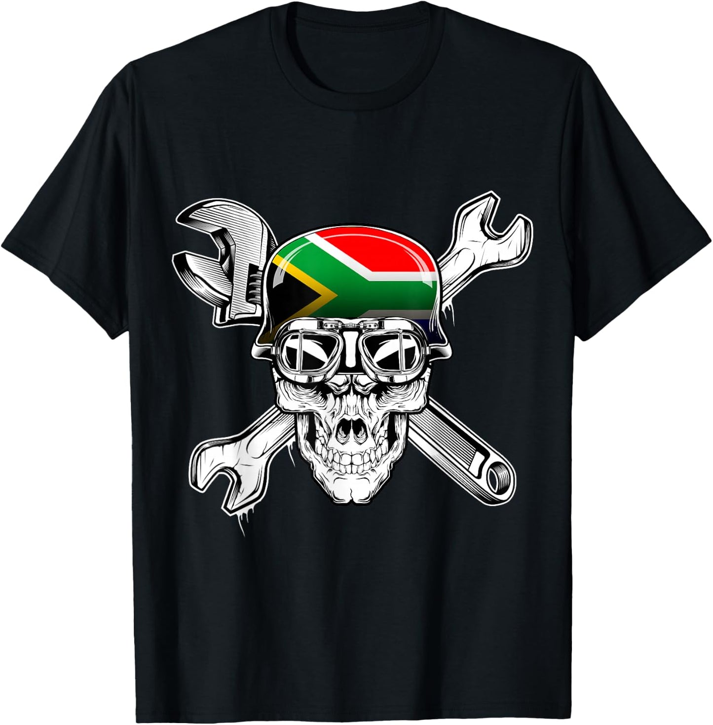 South Africa Biker Skull Motorcycle Flag T-Shirt - T-Shirt | Black