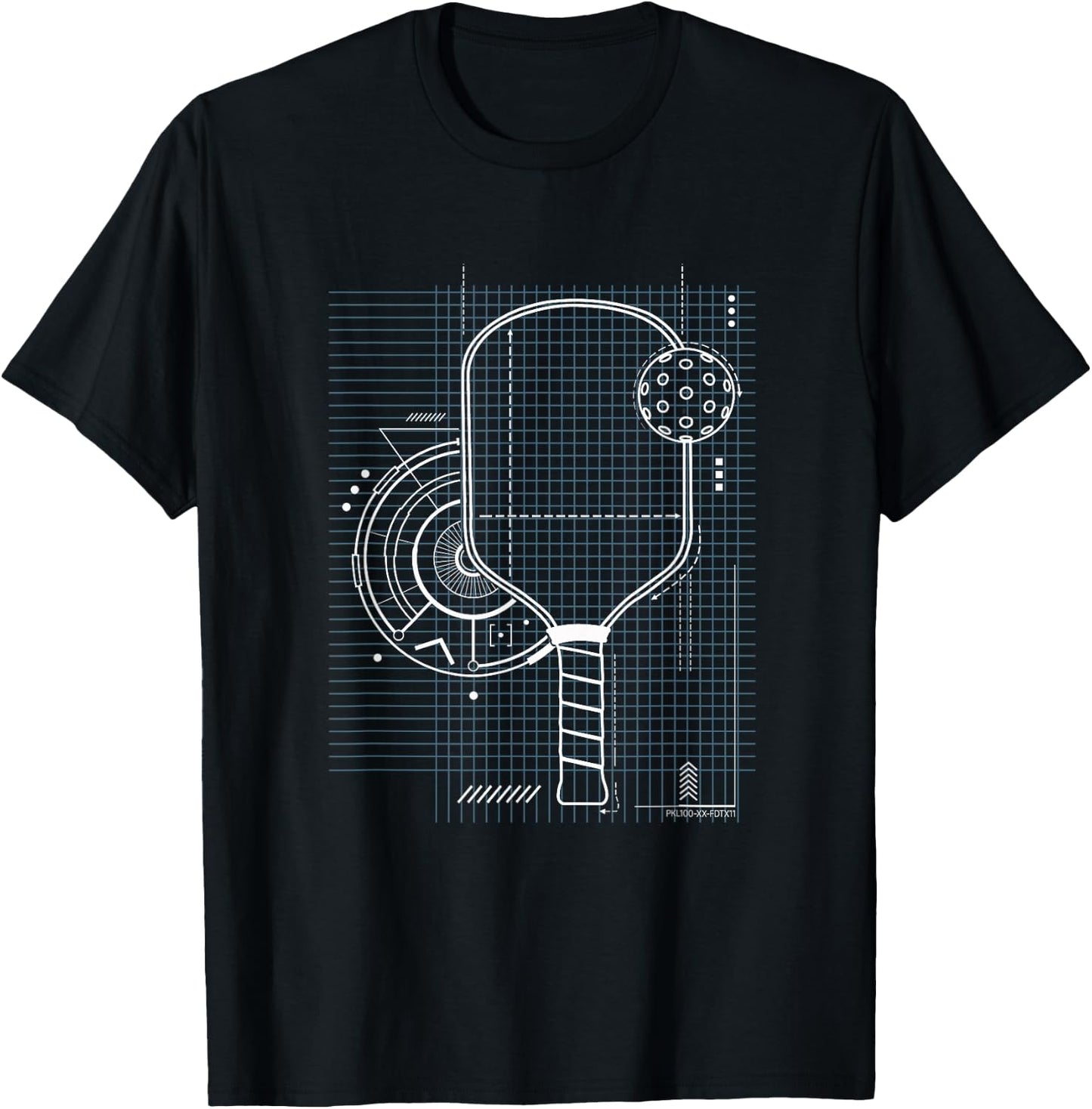 Pickleball Blueprint Patent Style Paddle Technical Graphic T-Shirt - T-Shirt | Black