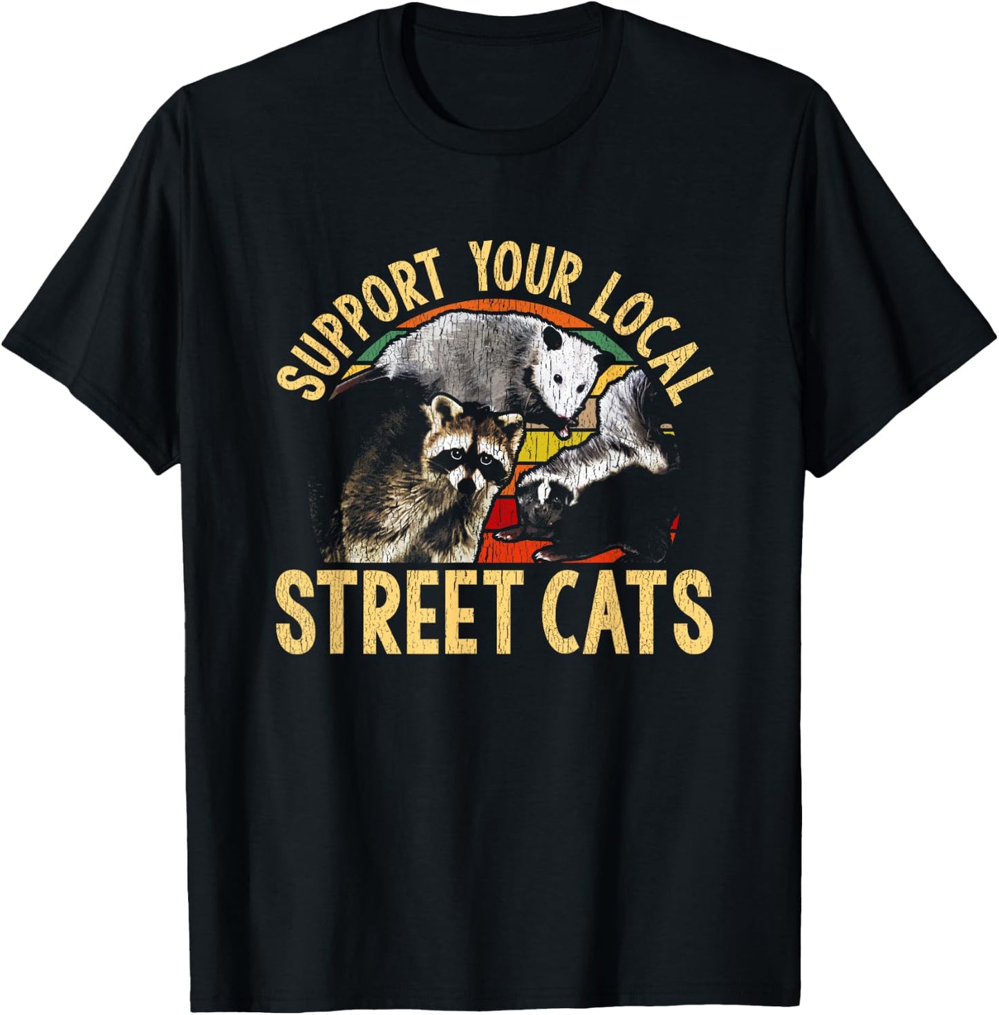 Support Local Street Cats! Raccon, Skunk T-Shirt - T-Shirt | Black
